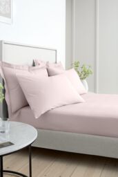 Bianca 200 Thread Count Cotton Percale 32cm Depth Sheet in Pink - Size: Super King Fitted - thumbnail 3