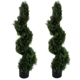 Leaf 120cm Pair of Spiral Cedar Tree Artificial Topiary Premium in Green