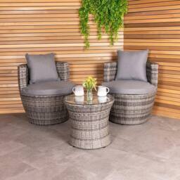 Charles Bentley 3 Piece Rattan Stacking Outdoor Patio Furniture Set in Grey - thumbnail 1
