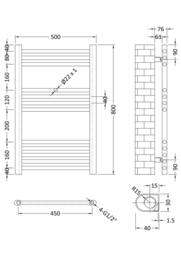 Balterley Straight Towel Radiator, 800x500mm in White - thumbnail 5