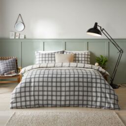 Furn Canberra Check Printed Duvet Cover Set in Grey - Size: King - thumbnail 1