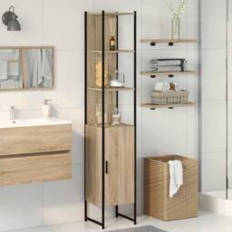 Berkfield Home Modern Bathroom Cabinet Sonoma Oak 33x33x185, 5 cm Engineered Wood in Light Brown - thumbnail 2