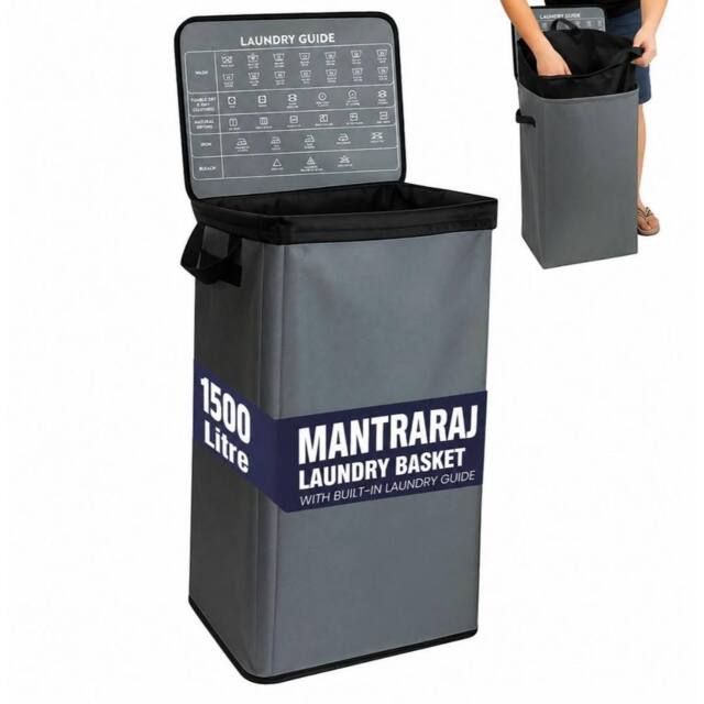 MANTRARAJ 100L Laundry Basket Washing Clothes Storage Bin Foldable With Lid Grey - image 1