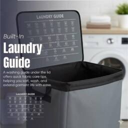 MANTRARAJ 100L Laundry Basket Washing Clothes Storage Bin Foldable With Lid Grey - thumbnail 4