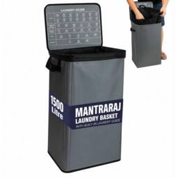 MANTRARAJ 100L Laundry Basket Washing Clothes Storage Bin Foldable With Lid Grey - thumbnail 1