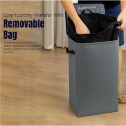 MANTRARAJ 100L Laundry Basket Washing Clothes Storage Bin Foldable With Lid Grey - thumbnail 5