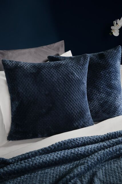 OHS 2 Pack of Waffle Fleece Square Cushion Covers in Navy - Size: 45 cm x 45 cm - image 1