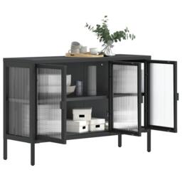Berkfield Home Sideboard Black 105x35x70 cm Glass & Steel - Size: 105 x 35 x 70 cm - thumbnail 4