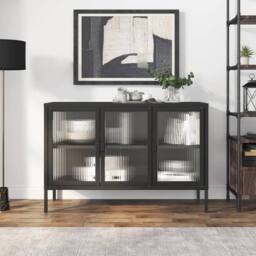 Berkfield Home Sideboard Black 105x35x70 cm Glass & Steel - Size: 105 x 35 x 70 cm - thumbnail 2