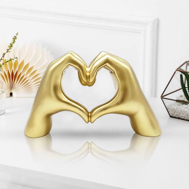 Huhote Resin Heart Hands Love Gesture Sculpture Modern Home Office Desk Decor in Gold - image 1