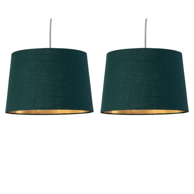 First Choice Lighting Set of 2 Zoey - Dark Green with Gold Easy Fit Pendant or Lamp Shades - image 1