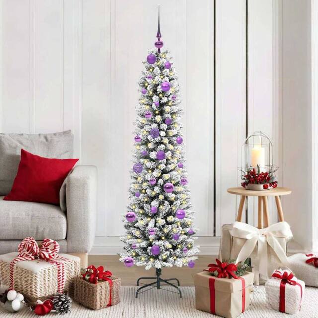 Berkfield Home Artificial Christmas Tree with 150 LEDs Green & white 150 cm - image 1