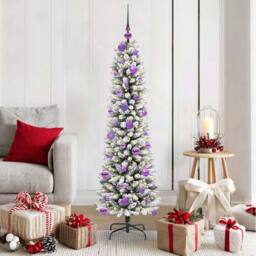 Berkfield Home Artificial Christmas Tree with 150 LEDs Green & white 150 cm - thumbnail 1