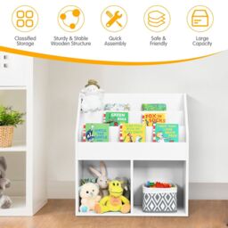 Costway Kids Bookshelf Toy Storage Cabinet Organizer Wooden Kids Bookcase in White - thumbnail 3