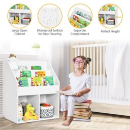 Costway Kids Bookshelf Toy Storage Cabinet Organizer Wooden Kids Bookcase in White - thumbnail 6