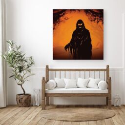 "Warren Reed - Designer A Spooky Black & Orange Ghost Canvas - Size: W16"" x H16""" - thumbnail 3