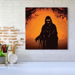 "Warren Reed - Designer A Spooky Black & Orange Ghost Canvas - Size: W16"" x H16""" - thumbnail 2
