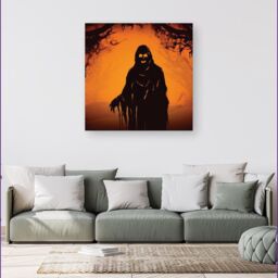 "Warren Reed - Designer A Spooky Black & Orange Ghost Canvas - Size: W16"" x H16""" - thumbnail 4