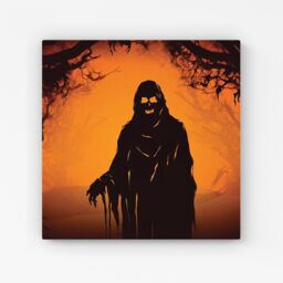 "Warren Reed - Designer A Spooky Black & Orange Ghost Canvas - Size: W16"" x H16""" - thumbnail 1
