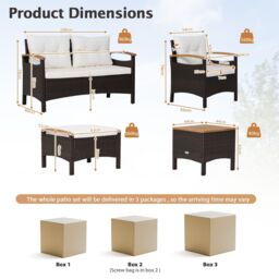Costway 7 Piece Patio Rattan Sofa Set Outdoor Wicker Conversation Set w/ Cushions in Brown - thumbnail 2