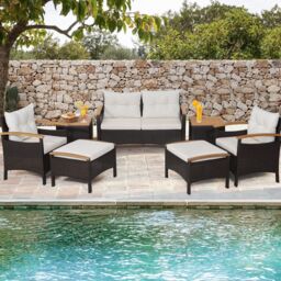 Costway 7 Piece Patio Rattan Sofa Set Outdoor Wicker Conversation Set w/ Cushions in Brown - thumbnail 4