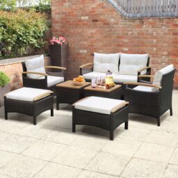Costway 7 Piece Patio Rattan Sofa Set Outdoor Wicker Conversation Set w/ Cushions in Brown - thumbnail 3