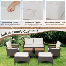 Costway 7 Piece Patio Rattan Sofa Set Outdoor Wicker Conversation Set w/ Cushions in Brown - thumbnail 6
