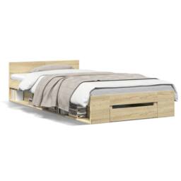 Berkfield Home Bed Frame with Drawer Frame Sonoma Oak 75x190 cm Small Single in Light Oak - thumbnail 1