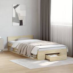 Berkfield Home Bed Frame with Drawer Frame Sonoma Oak 75x190 cm Small Single in Light Oak - thumbnail 2