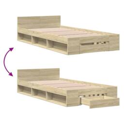 Berkfield Home Bed Frame with Drawer Frame Sonoma Oak 75x190 cm Small Single in Light Oak - thumbnail 7