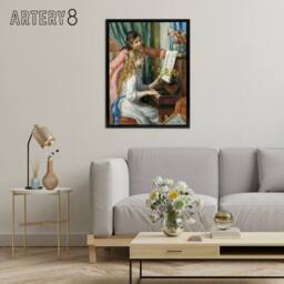 "Artery8 Two Young Girls at the Piano Renoir Black Framed Canvas Wall Art - Size: W12"" x H16""" - thumbnail 3