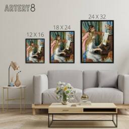 "Artery8 Two Young Girls at the Piano Renoir Black Framed Canvas Wall Art - Size: W12"" x H16""" - thumbnail 4