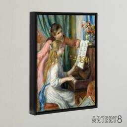 "Artery8 Two Young Girls at the Piano Renoir Black Framed Canvas Wall Art - Size: W12"" x H16""" - thumbnail 2