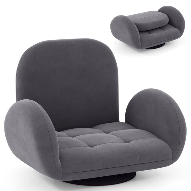 Gymax Swivel Floor Sofa Chair Folding Gaming Chair Adjustable Lounge Recliner in Grey - image 1