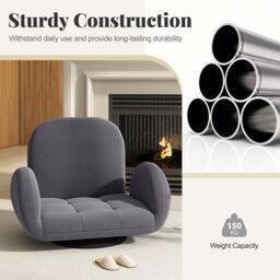Gymax Swivel Floor Sofa Chair Folding Gaming Chair Adjustable Lounge Recliner in Grey - thumbnail 4
