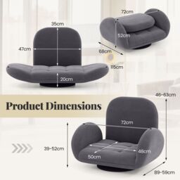 Gymax Swivel Floor Sofa Chair Folding Gaming Chair Adjustable Lounge Recliner in Grey - thumbnail 2