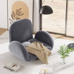 Gymax Swivel Floor Sofa Chair Folding Gaming Chair Adjustable Lounge Recliner in Grey - thumbnail 3