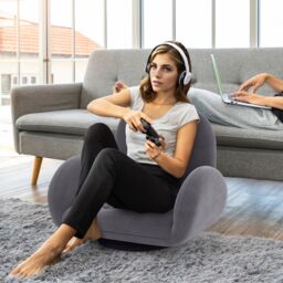 Gymax Swivel Floor Sofa Chair Folding Gaming Chair Adjustable Lounge Recliner in Grey - thumbnail 5