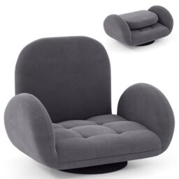 Gymax Swivel Floor Sofa Chair Folding Gaming Chair Adjustable Lounge Recliner in Grey - thumbnail 1