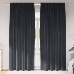 Berkfield Home Blackout Curtains with Top Tape 2 pcs Dark Grey Velvet - thumbnail 2