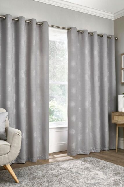 Appletree 'Harvest' Jacquard Pair of Eyelet Curtains in Silver - Size: 117 cm width x 183 cm drop - image 1