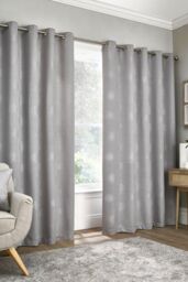 Appletree 'Harvest' Jacquard Pair of Eyelet Curtains in Silver - Size: 117 cm width x 183 cm drop - thumbnail 1