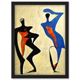 Artery8 Two Figures Dancing Modern Abstract Painting Artwork Framed Wall Art Print A4 in Black - thumbnail 1