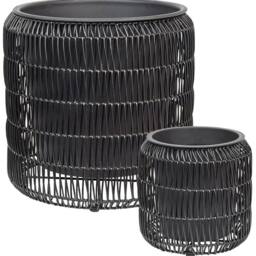 Wyld and Coco Black PE Rattan Plant Pots Set of 2 with Plastic Inserts - thumbnail 2