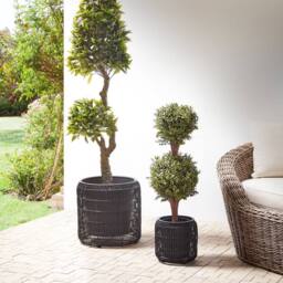 Wyld and Coco Black PE Rattan Plant Pots Set of 2 with Plastic Inserts