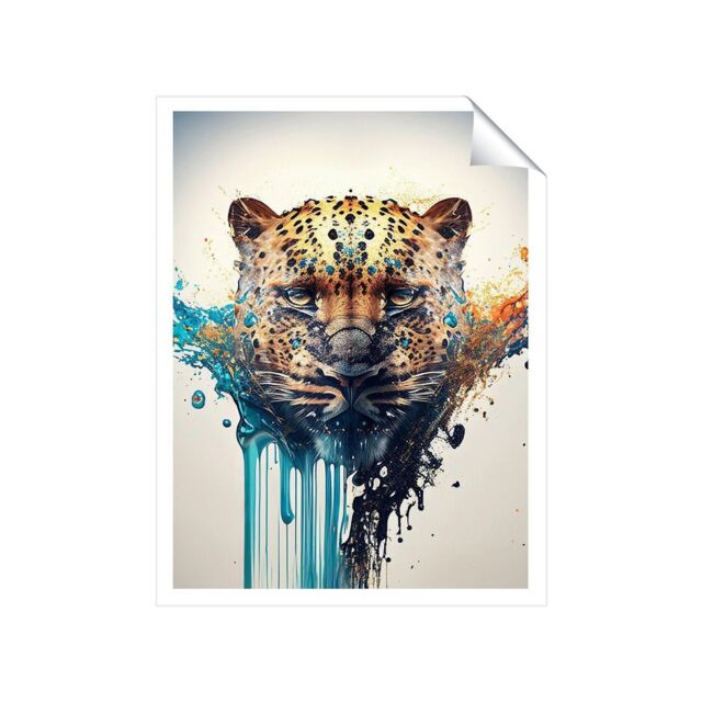 "Warren Reed - Designer Leapoard Face Splashart On Light Background Unframed Art Print - Size: W20"" x H30""" - image 1
