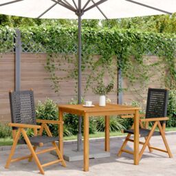 Berkfield Home Garden Chairs 2 pcs Black Solid Wood Acacia & Poly Rattan - thumbnail 3