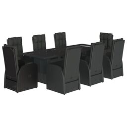 Berkfield Home 9 Piece Garden Dining Set with Cushions Black Poly Rattan - thumbnail 2