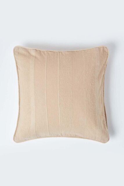 Homescapes Cotton Rajput Ribbed Cushion Cover in Beige - Size: 60 cm x 60 cm - image 1