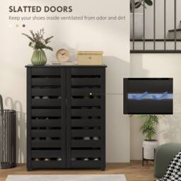 HOMCOM Shoe Storage Cabinet with Slatted Doors for 15 Pairs of Shoes in Black - thumbnail 6